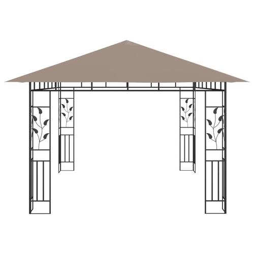 Pavillon med myggenet + LED-lyskæder 4x3x2,73 m gråbrun