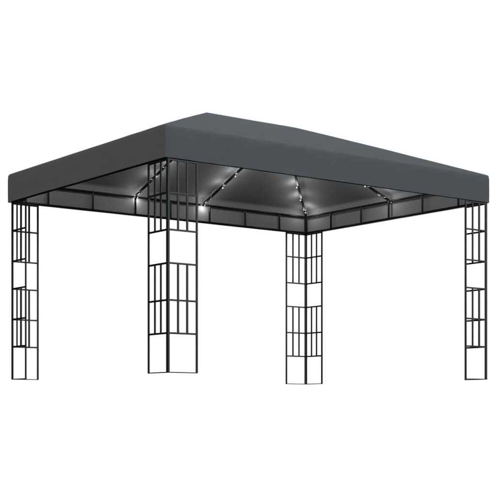 Pavillon med LED-lyskæder 3x4 m antracitgrå billede