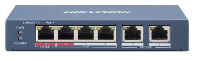 NetvÃ¦rksswitch Hikvision DS-3E0106HP, unmanaged, desktop, 6Ã10/100 Mbps billede