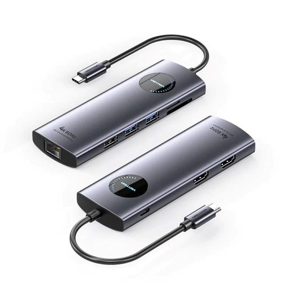 USB-C dockingstation 9-i-1 - Vention, 4K, 100 W, 5 Gbps, MST billede