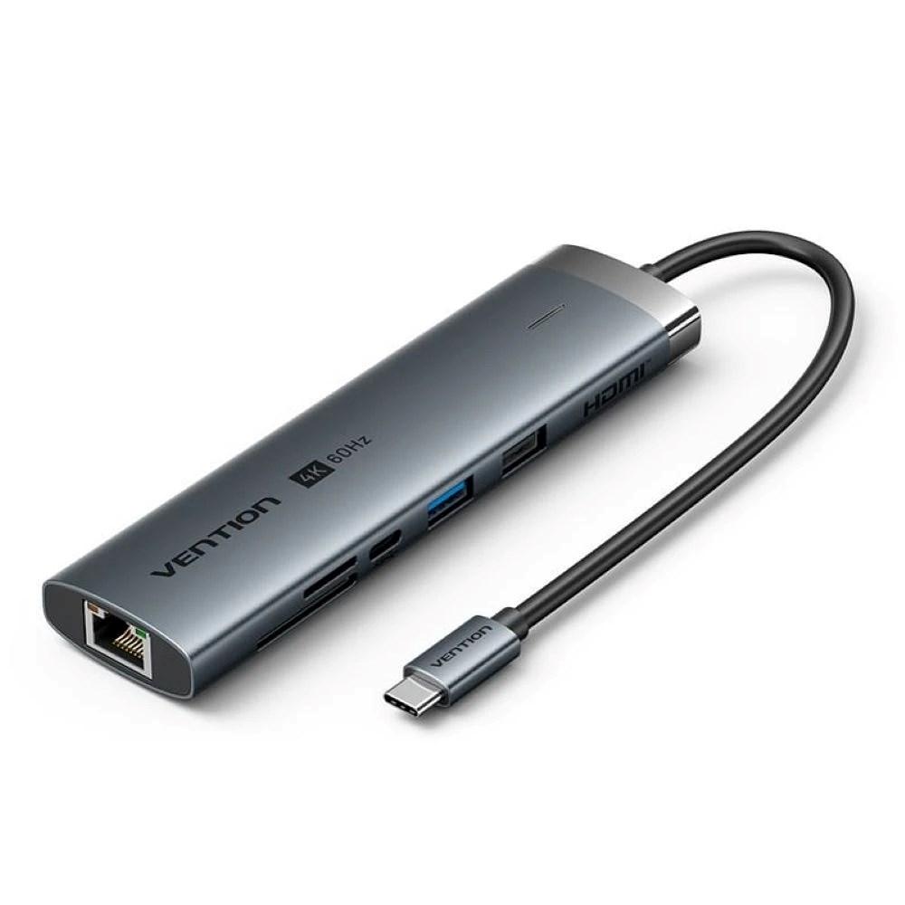 USB-C dockingstation â Vention 8âiâ1, 4K 60 Hz, 100 W billede