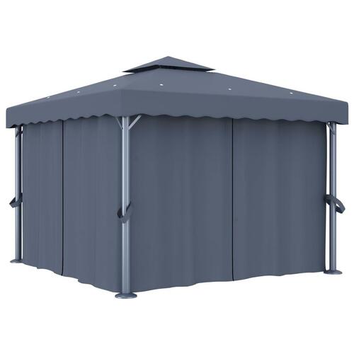 Pavillon med gardin og LED-lyskæder 3x3 m antracitgrå