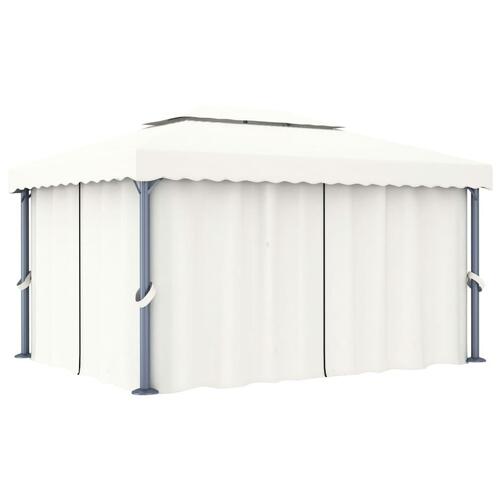 Pavillon med gardin og LED-lyskæder 4x3 m cremefarvet