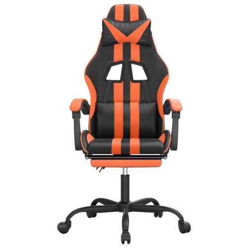 Drejelig gamingstol med fodstøtte i kunstlæder - sort/orange