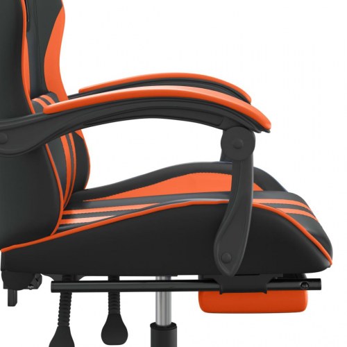 Drejelig gamingstol med fodstøtte i kunstlæder - sort/orange