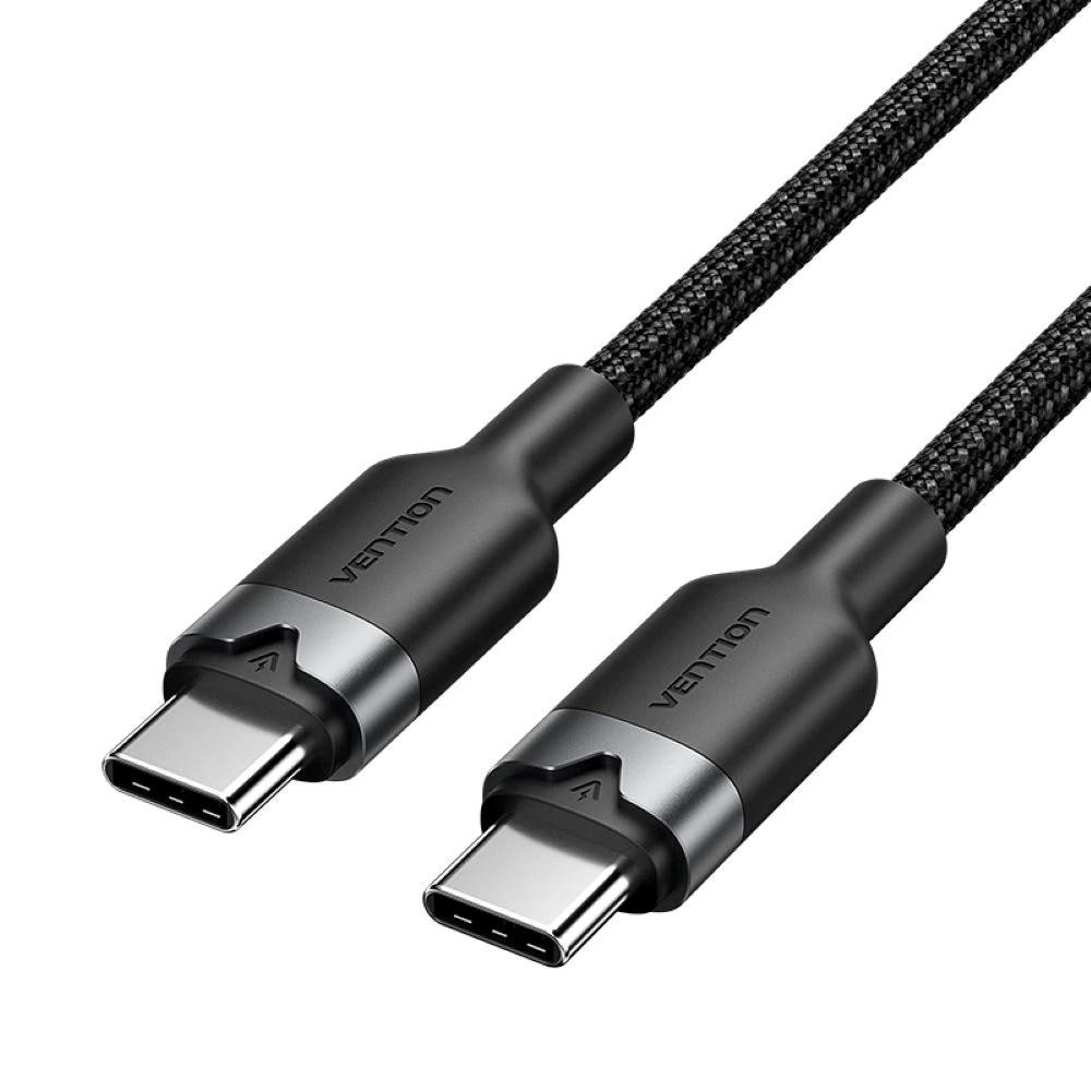 Vention USB-C til USB-C kabel, flettet – 2 m, 60 W, 3 A, 480 Mbit/s – Sort billede
