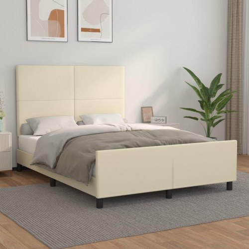 Sengeramme med sengegavl 140x190 cm i kunstlæder - creme