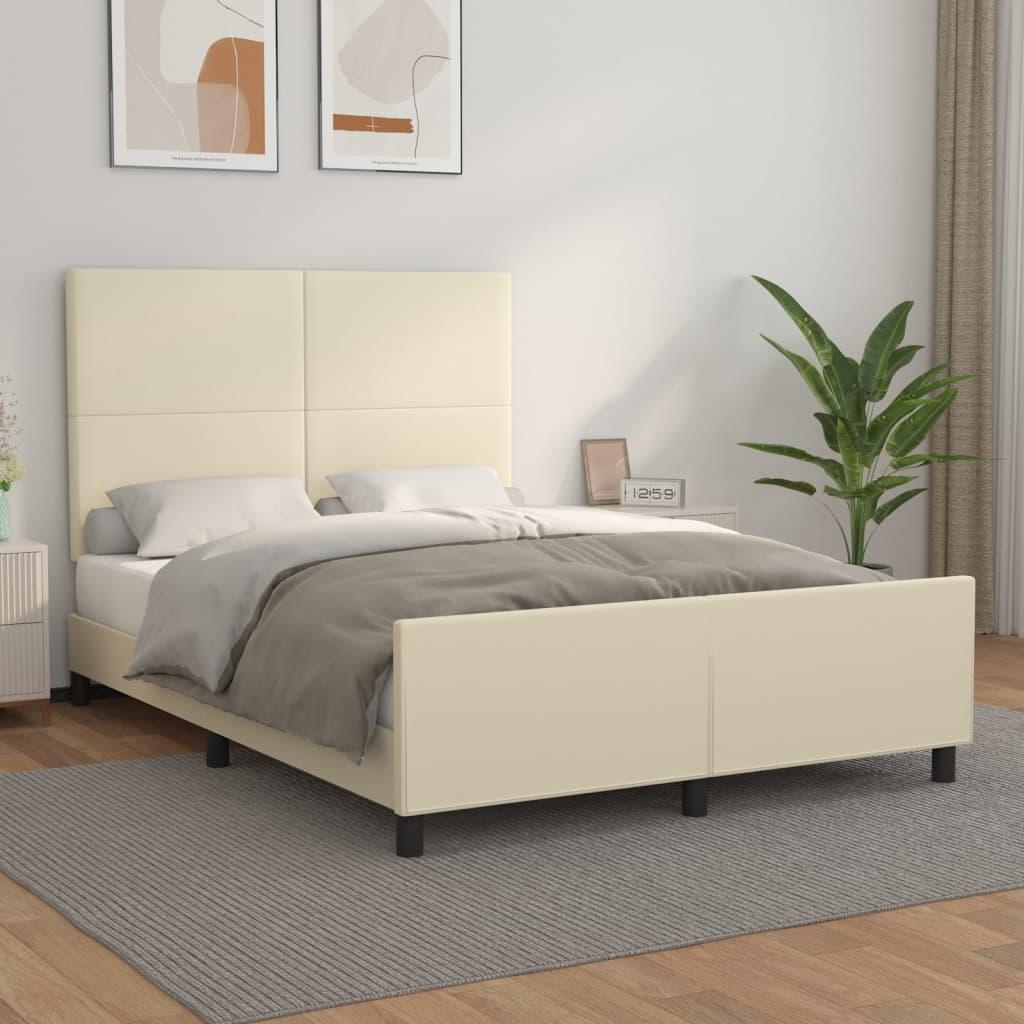Sengeramme med sengegavl 140x190 cm kunstlæder cremefarvet billede