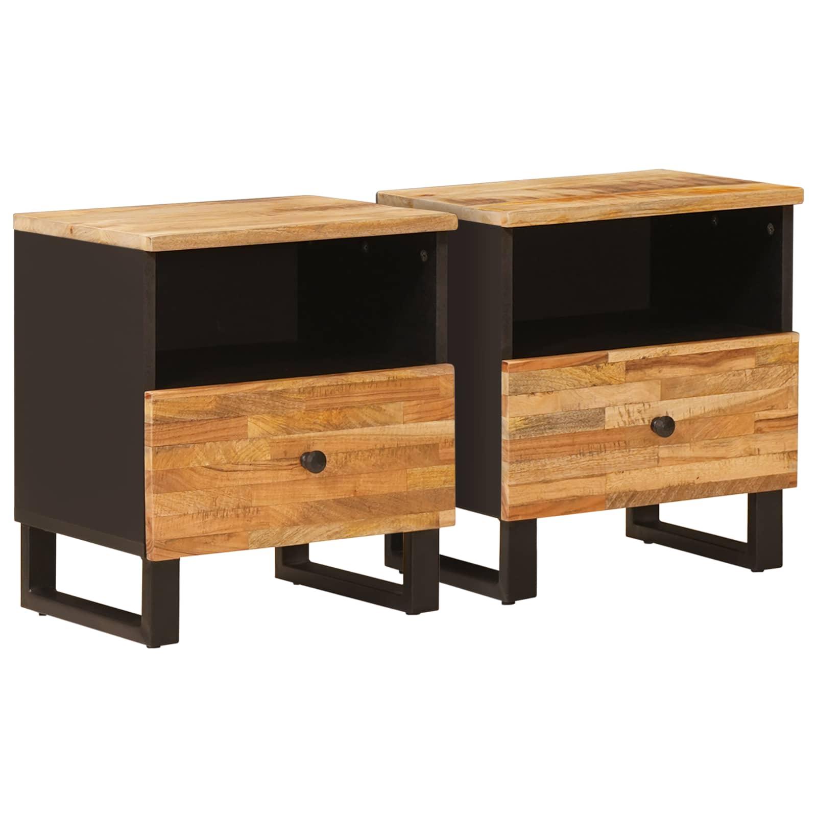 Sengekabinett 2 stk Brun 40 x 33 x 46 cm Massivt mangotræ billede