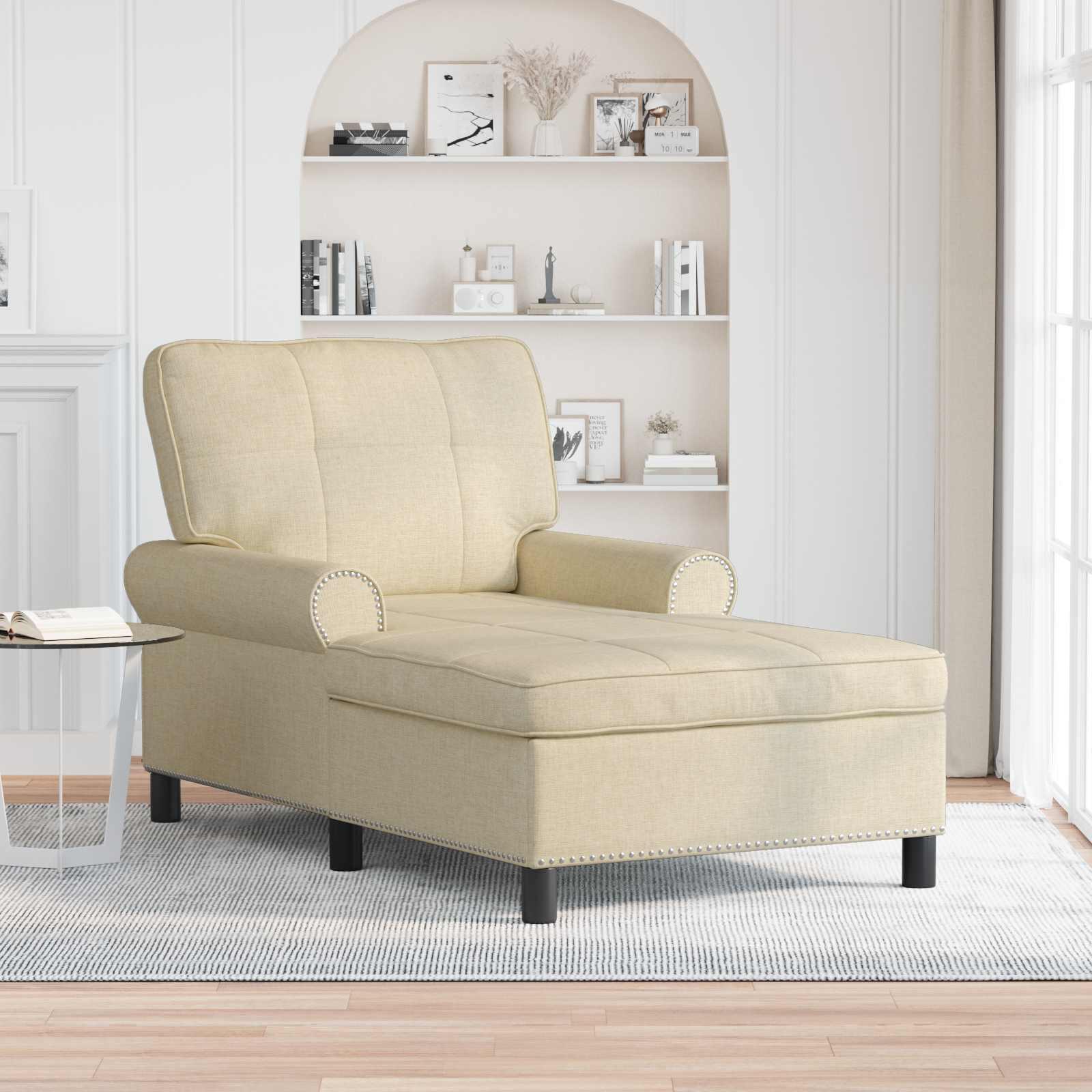 Chaiselong med pude - creme stof, 91 × 157 × 91 cm billede