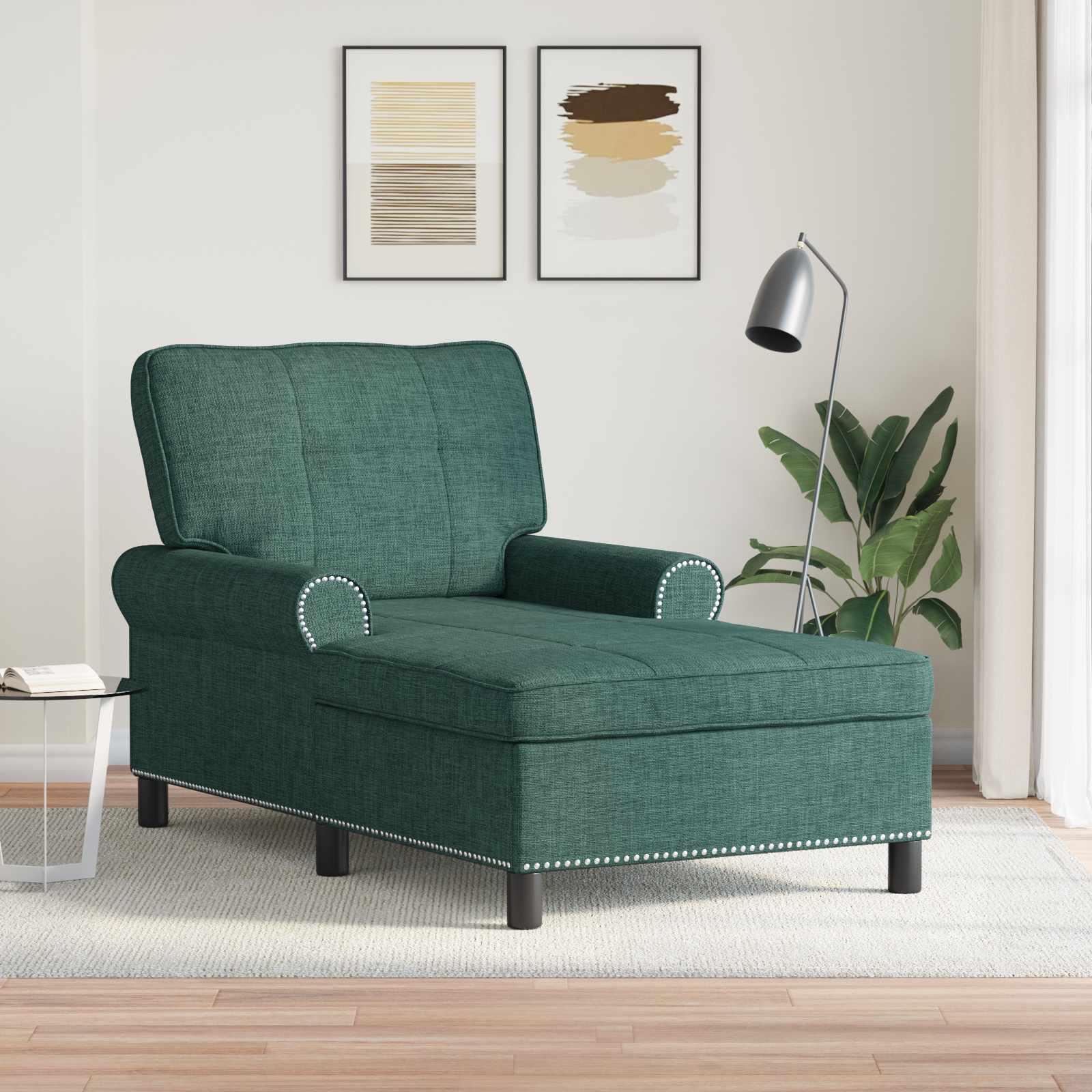Chaise Lounge med pude Mørkegrøn 91 x 157 x 91 cm Stof billede