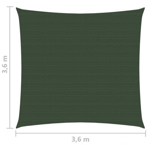 Solsejl 3,6 × 3,6 m - mørkegrøn HDPE 160 g/m², firkantet