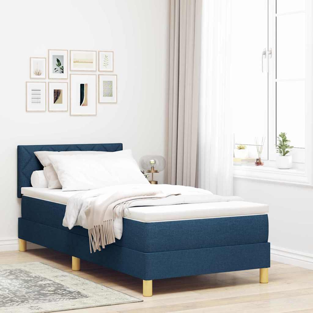 LED Box Spring Bed med madras med LED Blå 90 x 190 cm Stof billede
