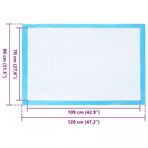 Pet træningsmåtter i non-woven - 100 stk, blå/hvid, 120 × 80 cm
