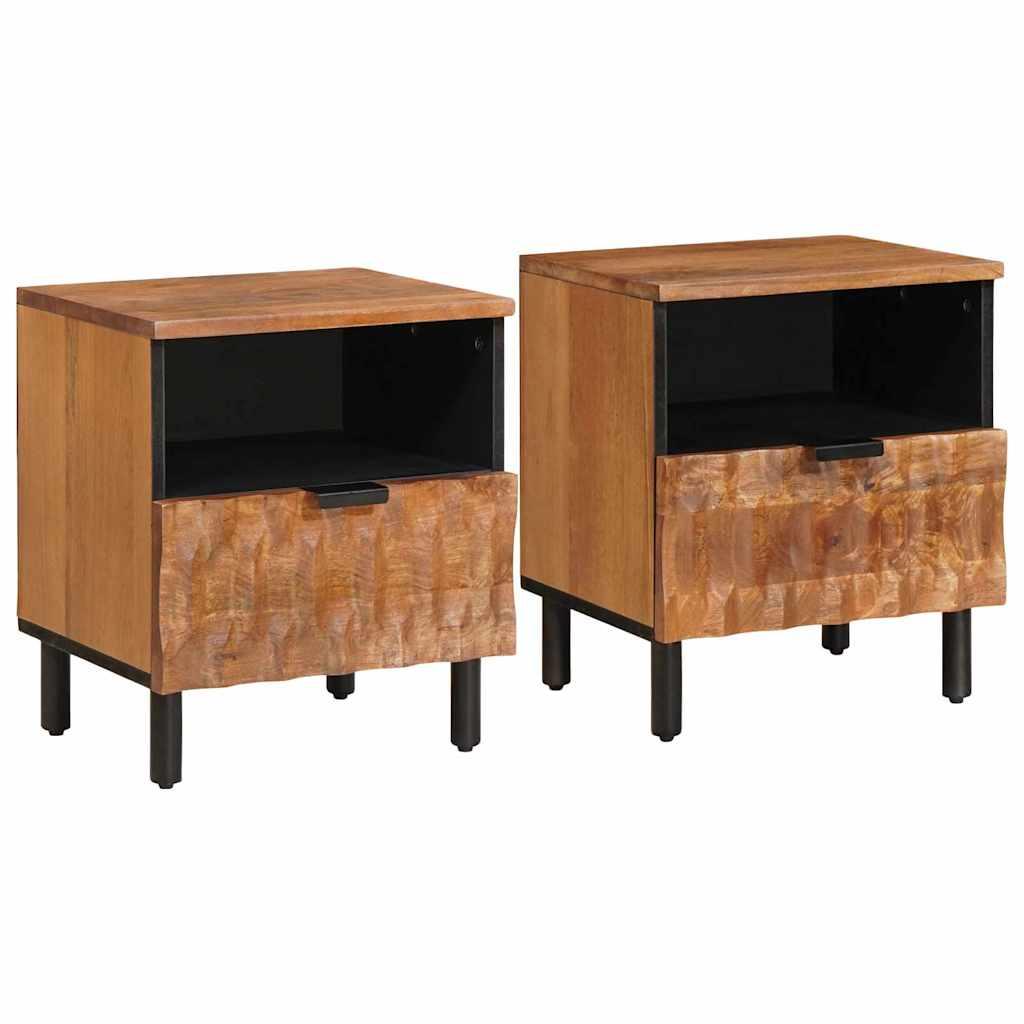 Natskab med skuffe 2 stk Brun 40 x 33 x 46 cm Massivt mangotræ billede