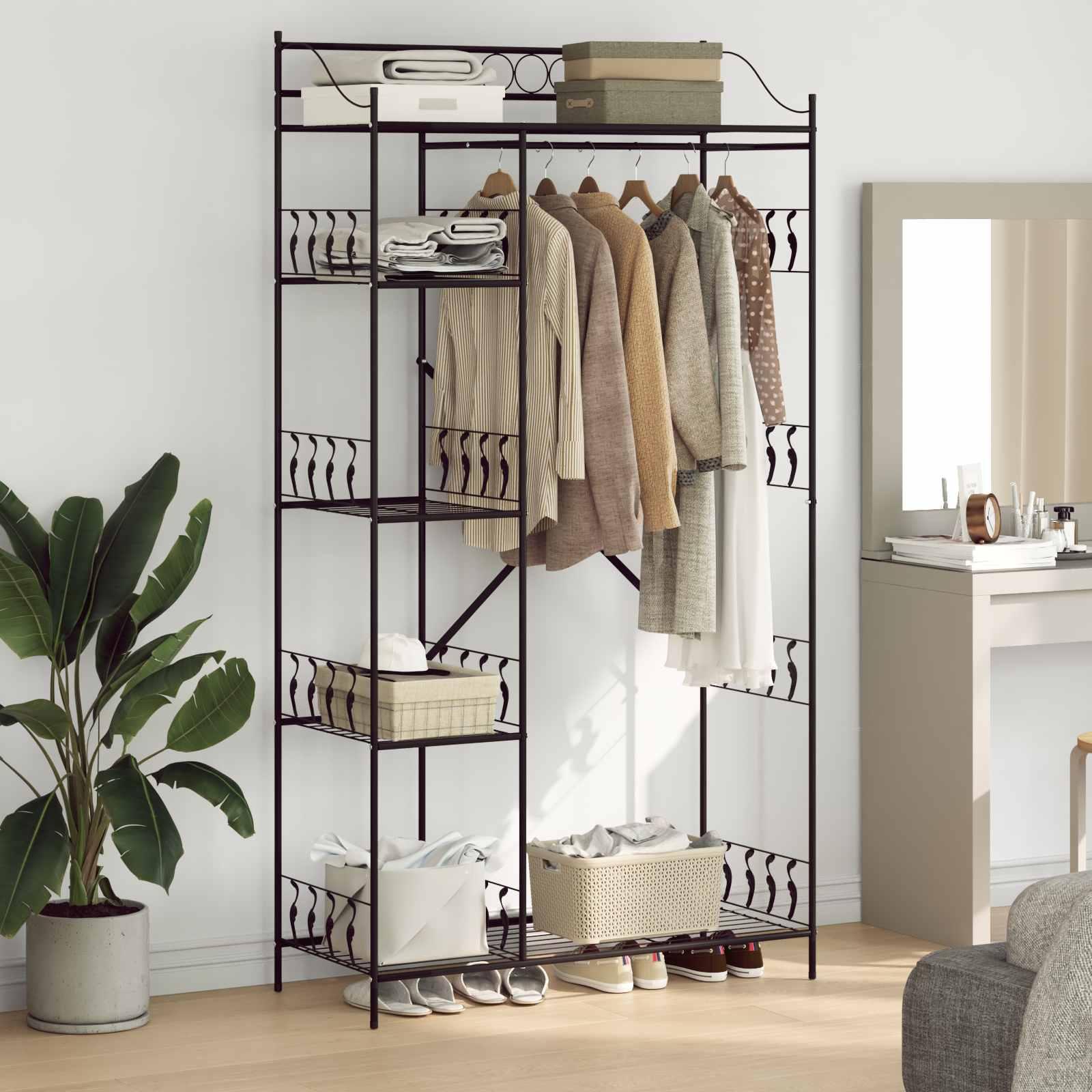 Åben Garderobe med hylde Sort 100 x 43 x 188 cm Stål billede