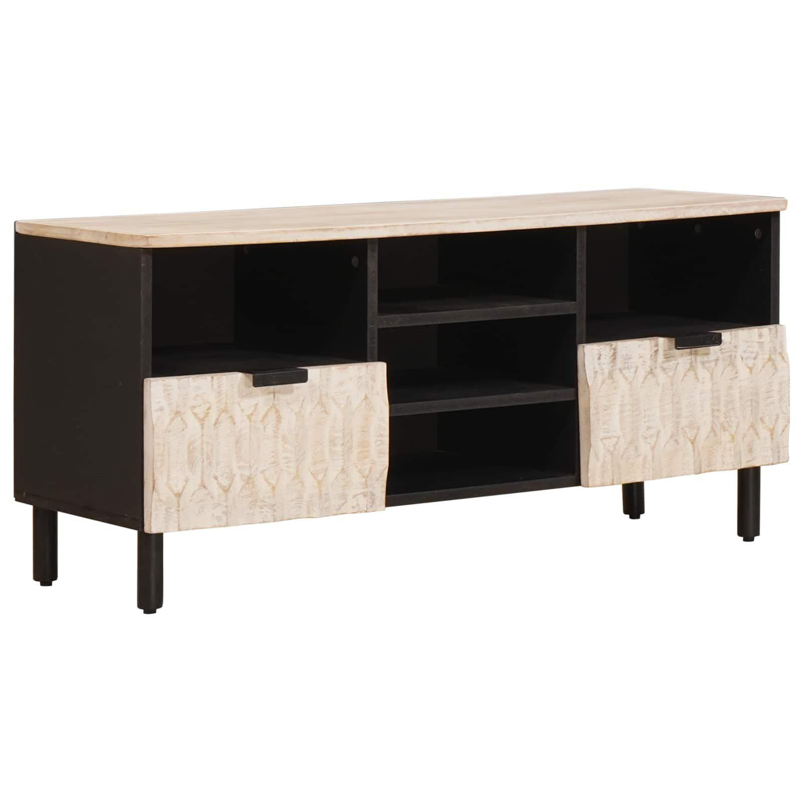 TV-skab Hvid Vask Finish 100 x 33,5 x 46 cm Massivt mangotræ billede