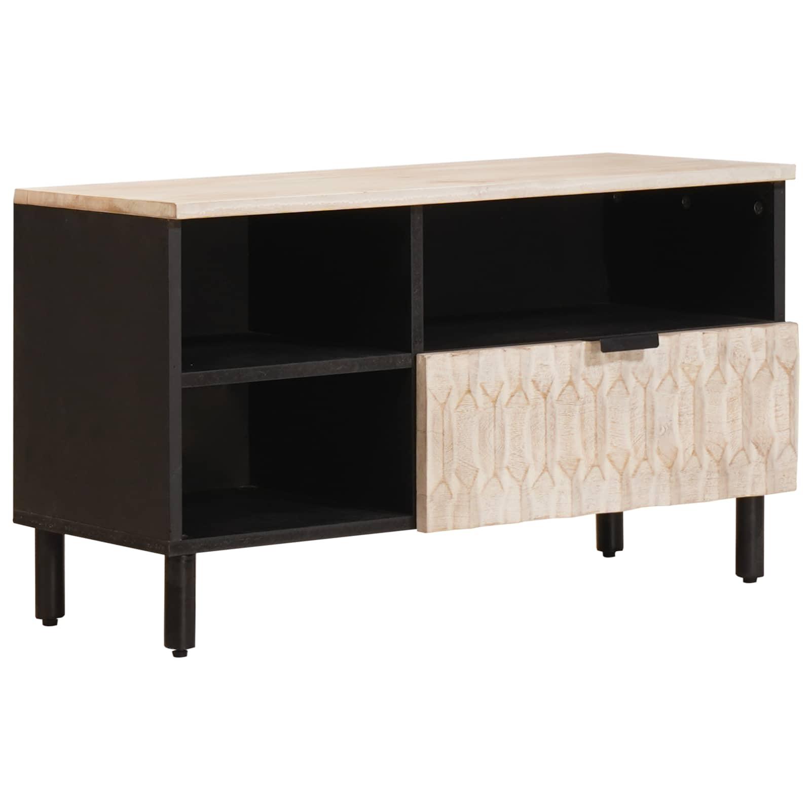 TV-skab Hvid Vask Finish 80 x 33,5 x 46 cm Massivt mangotræ billede