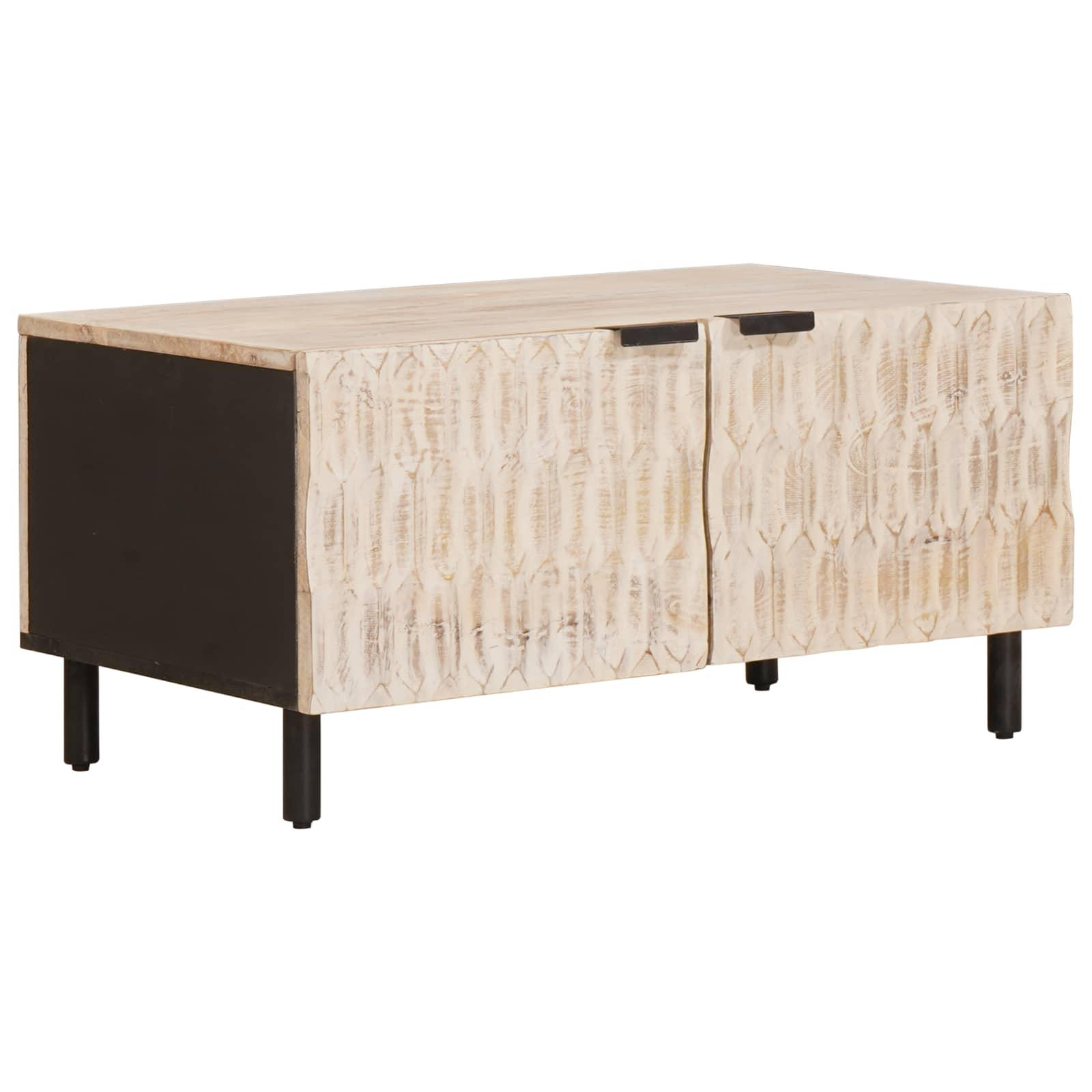 Sofabord Hvid 80 x 50 x 40 cm Massivt mangotræ billede
