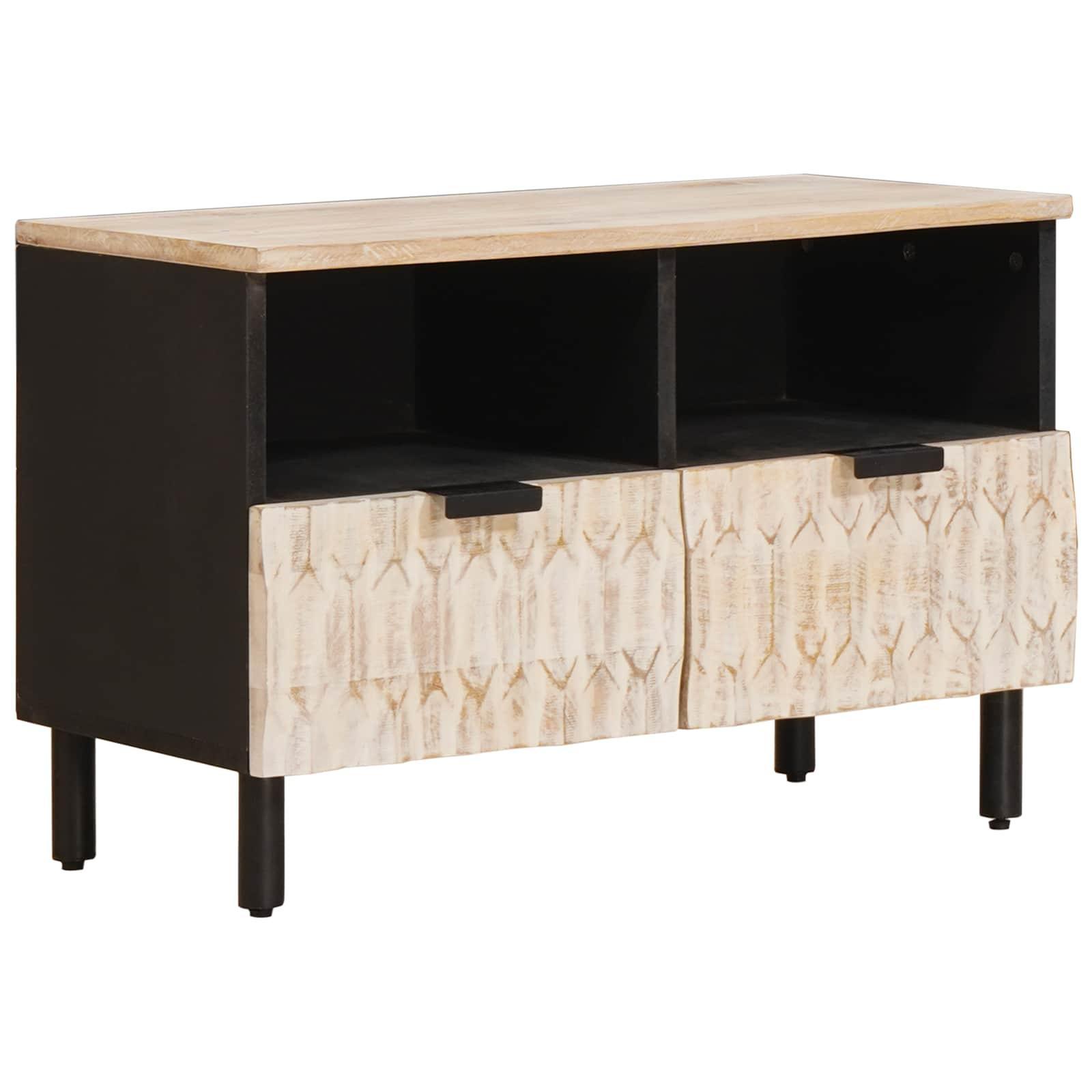 TV-skab Hvid Vask Finish 70 x 33,5 x 46 cm Massivt mangotræ billede