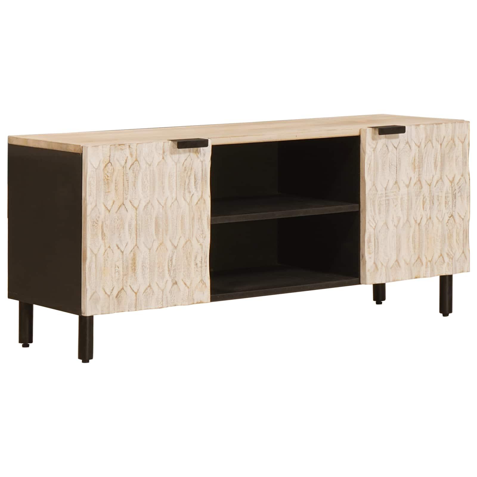TV-skab Hvid Vask Finish 105 x 33,5 x 46 cm Massivt mangotræ billede