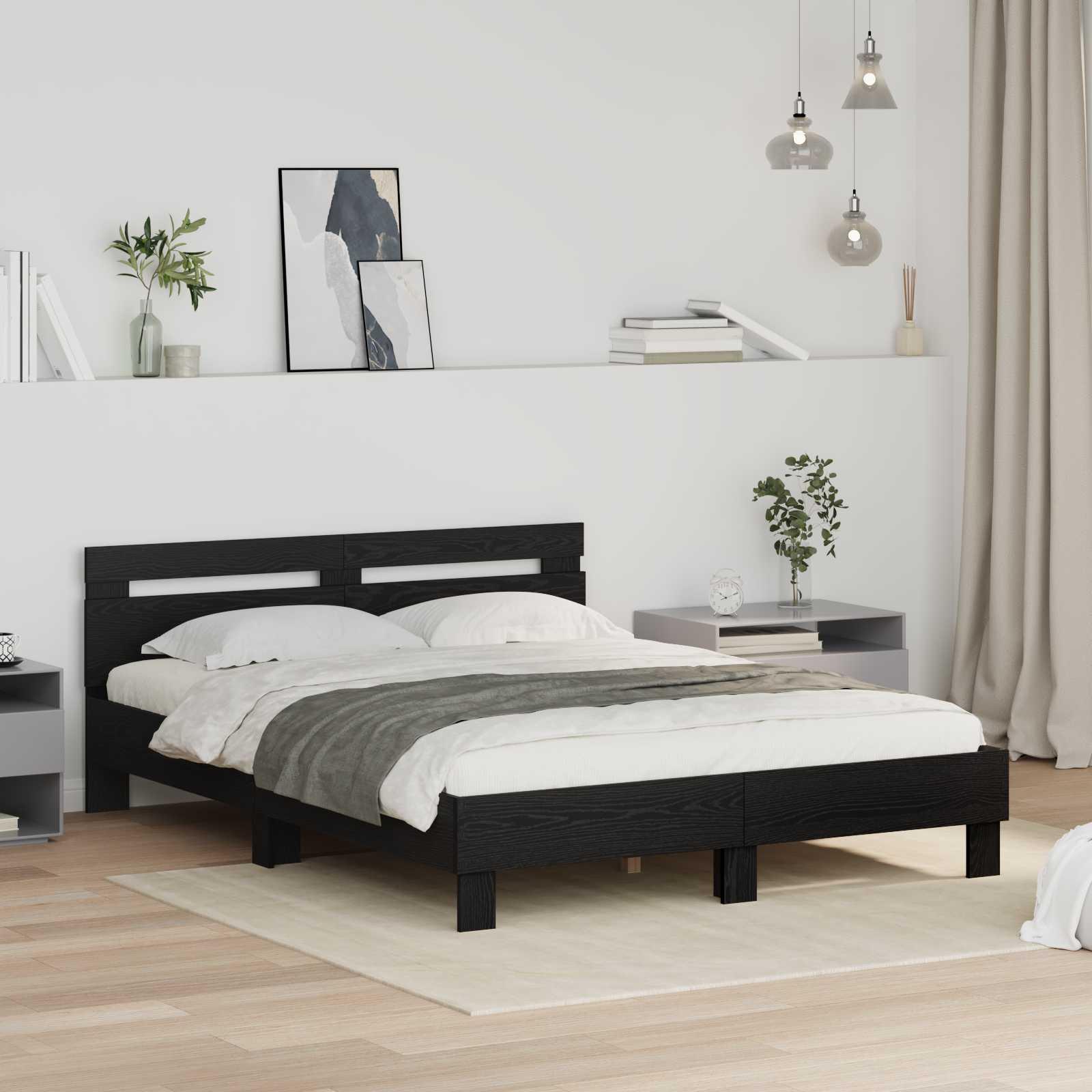 Sengestel med hovedgærde Sort eg 140 x 200 cm Konstrueret træ billede