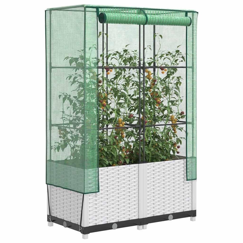 Højbed med drivhusovertræk 80x40x138 cm rattan-look billede