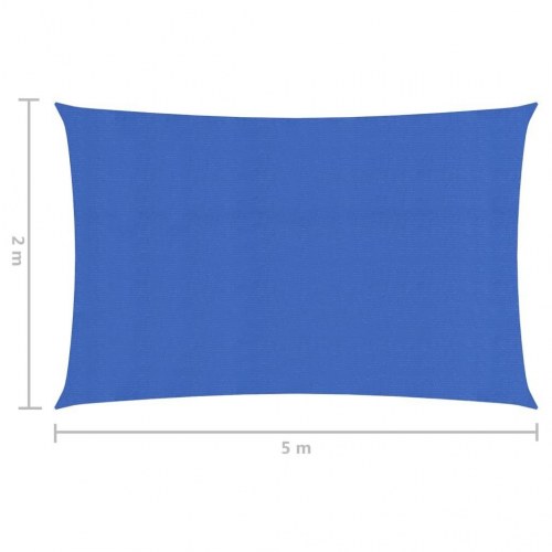 Solsejl 2 × 5 m - HDPE 160 g/m², blå rektangulær