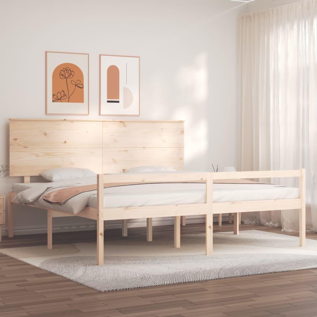 Seniorseng med sengegavl 200x200 cm massivt træ billede