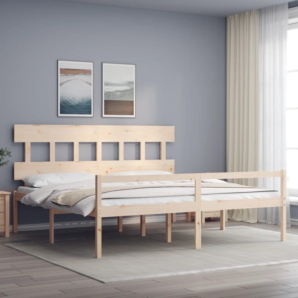 Seniorseng med sengegavl 200x200 cm massivt træ billede