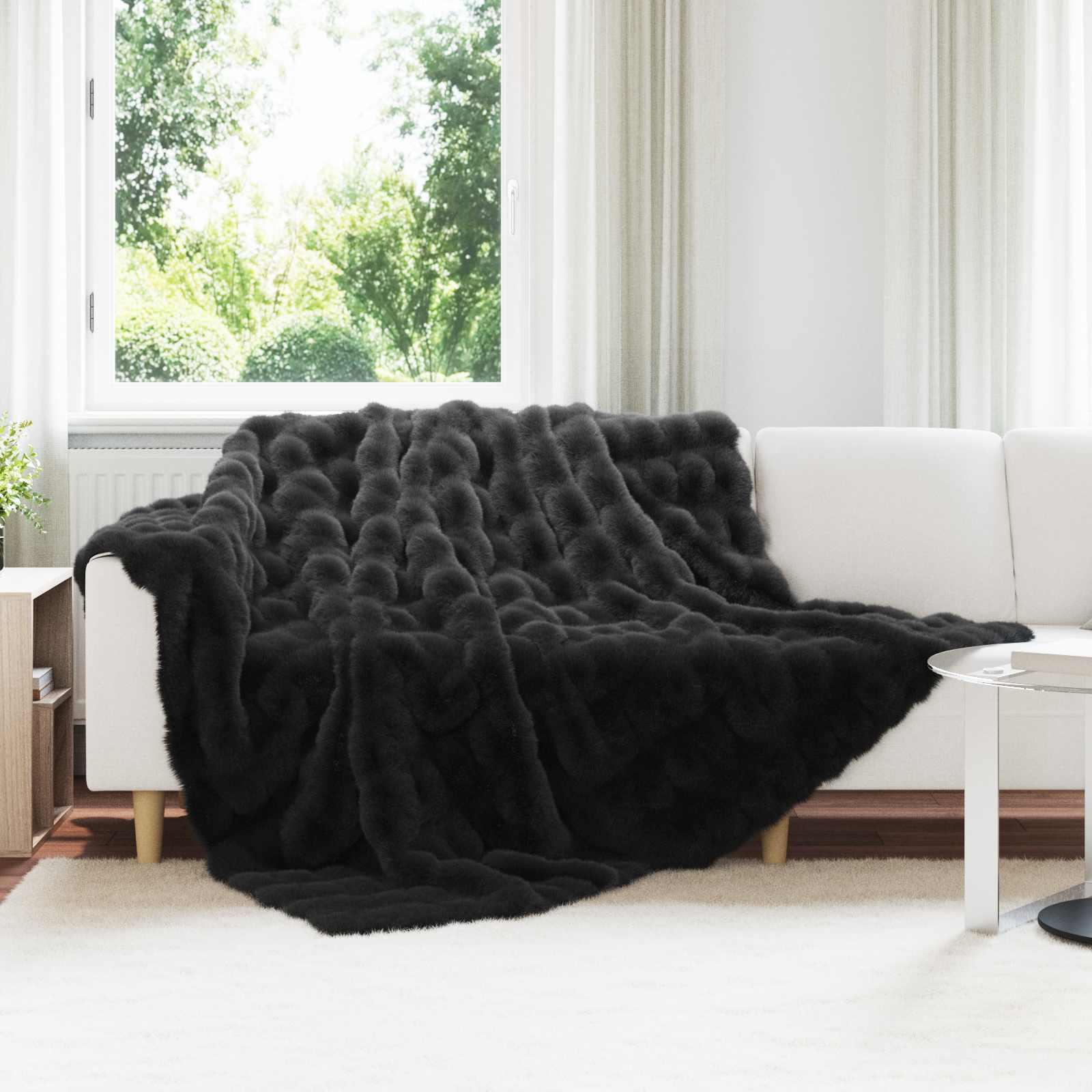 Faux Kanin Pels Tæppe Sort 220 x 240 cm Polyester billede