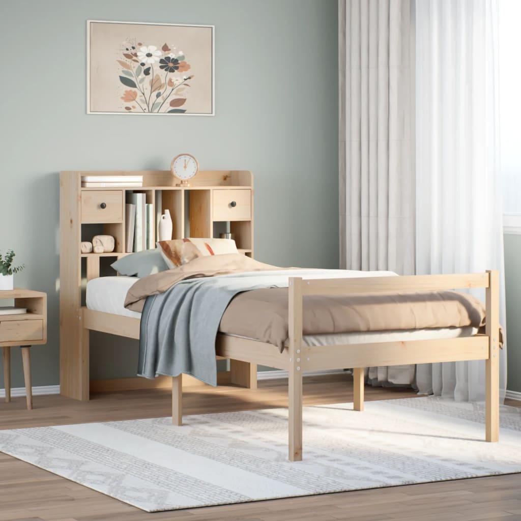 Seng med reol uden madras 75x190 cm massivt fyrretræ billede
