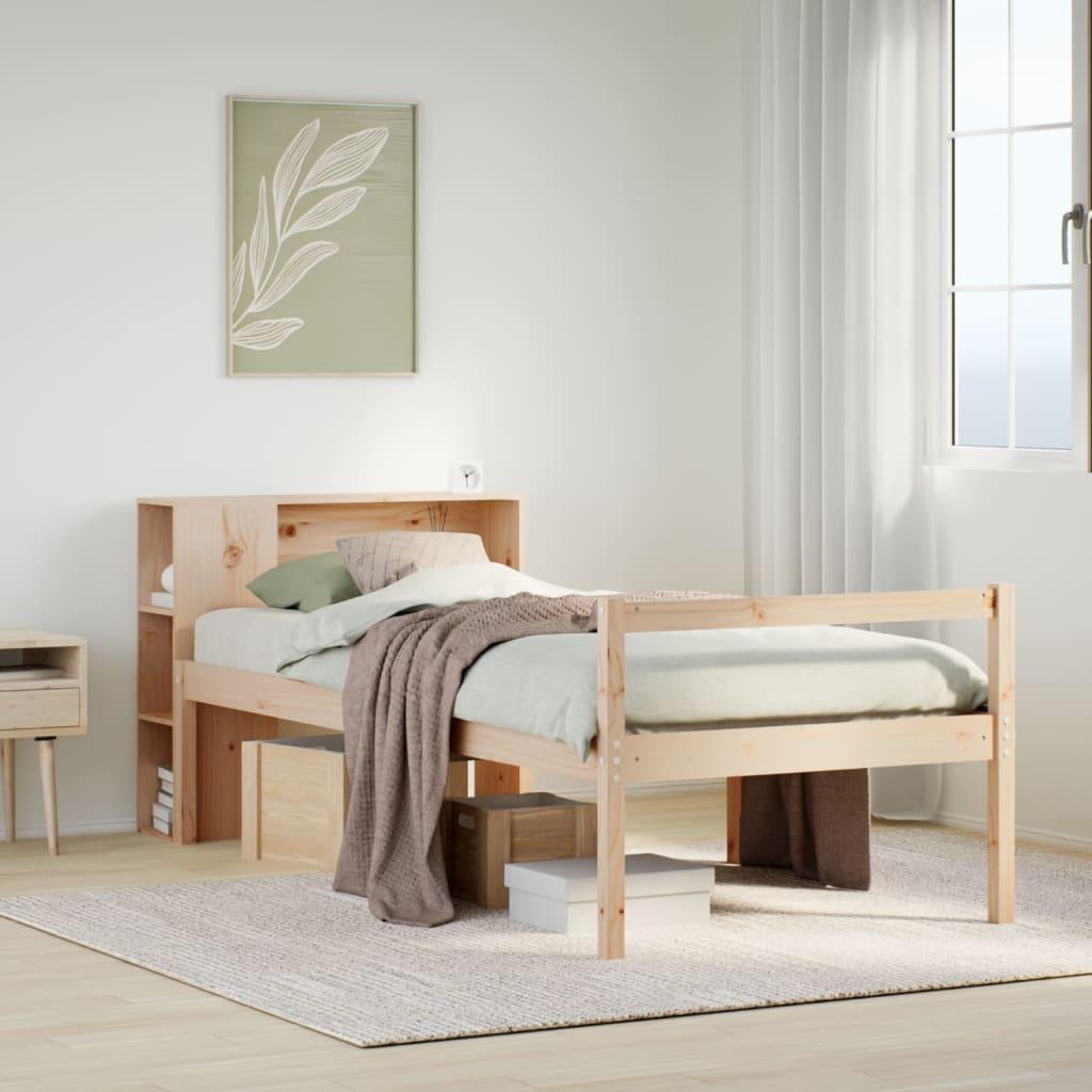 Seng med reol uden madras 75x190 cm massivt fyrretræ billede