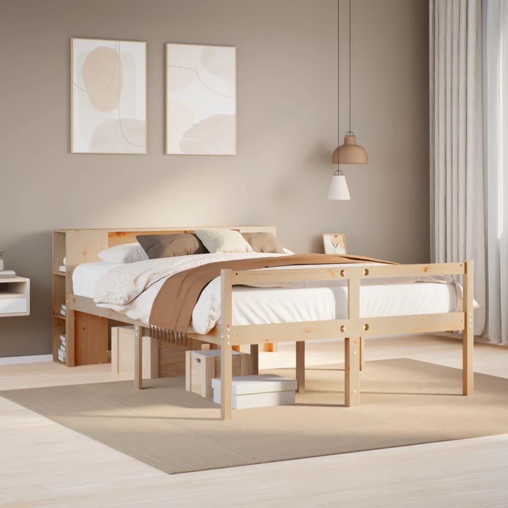 Seng med reol uden madras 135x190 cm massivt fyrretræ billede