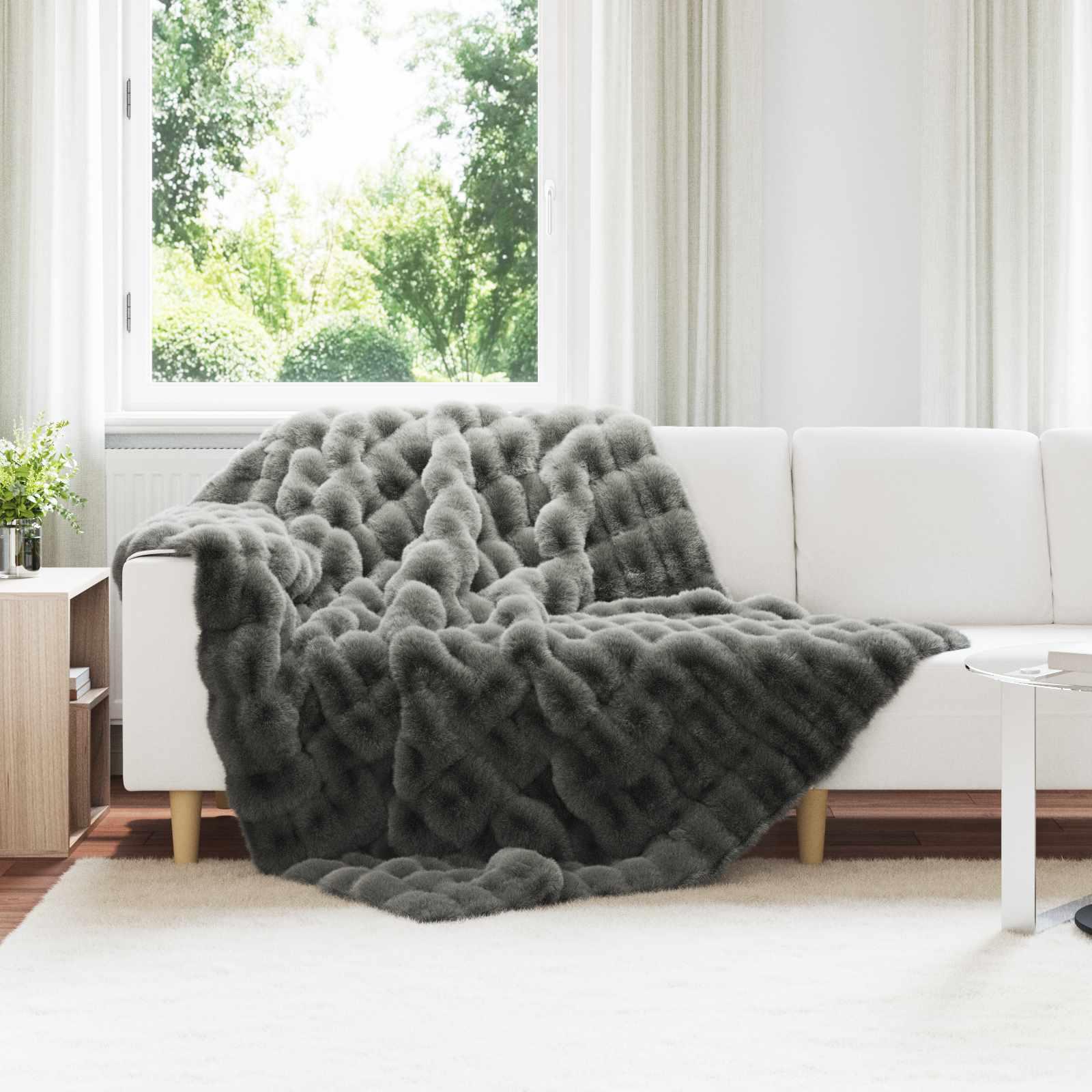 Faux Kanin Pels Tæppe Mørkegrå 150 x 220 cm Polyester billede