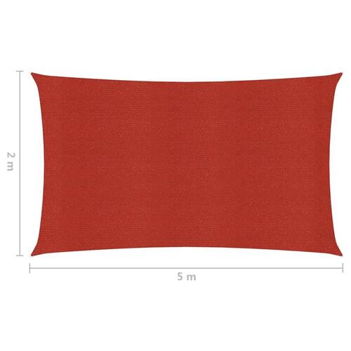 Solsejl 2x5 m 160 g/m² HDPE rød