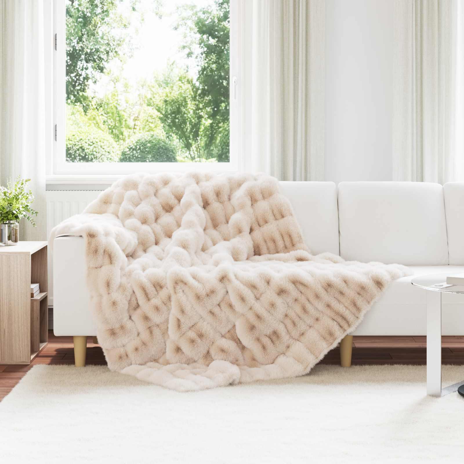 Faux Kanin Pels Tæppe Beige 150 x 220 cm Polyester billede