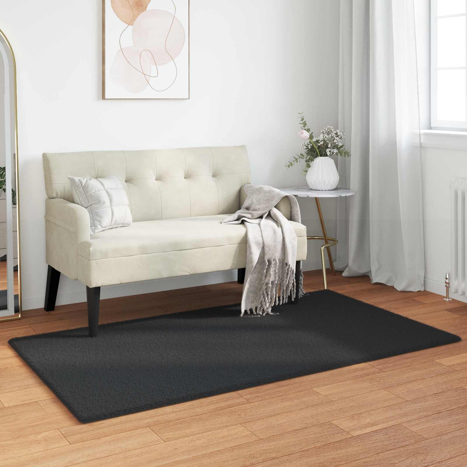 Faux Kanin Pels Tæppe Olite Sort 60 x 110 cm Polyester billede