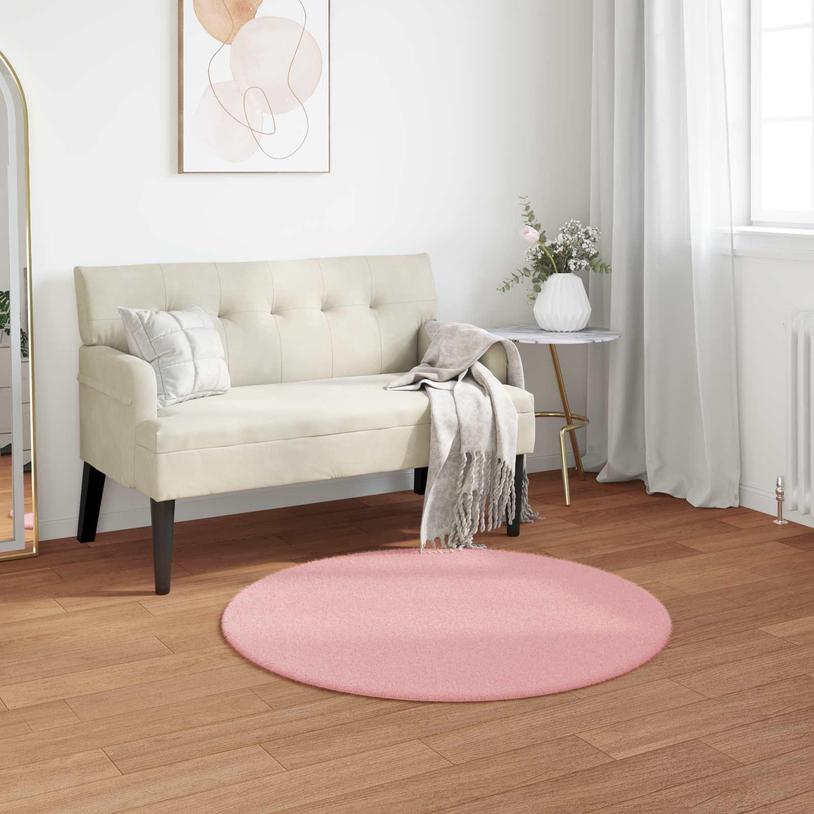 Faux Kanin Pels Tæppe Olite Lyserød Ø 80 cm Polyester billede
