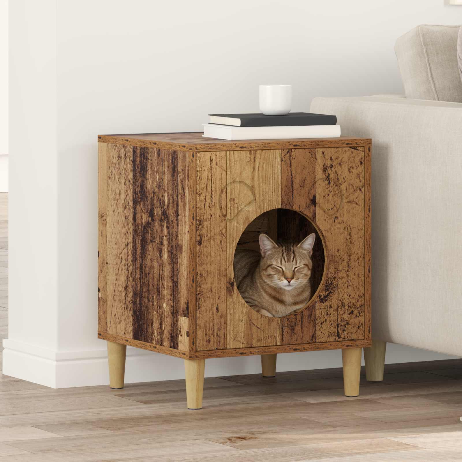 Kat Hus Gammelt træ 42,5 x 40 x 52,5 cm Konstrueret træ billede