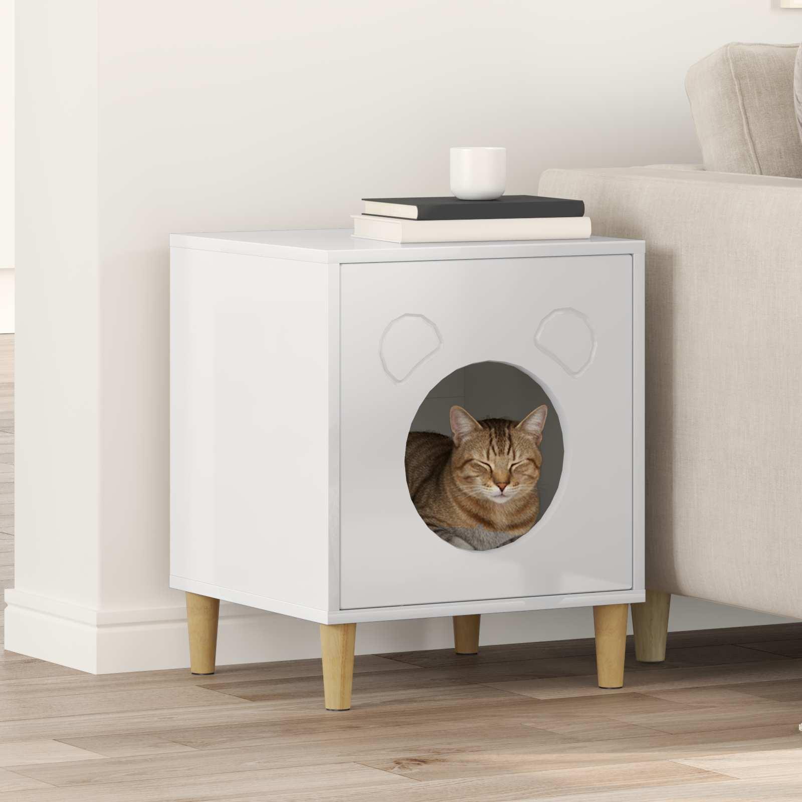 Kat Hus Gloss Hvid 42,5 x 40 x 52,5 cm Konstrueret træ billede