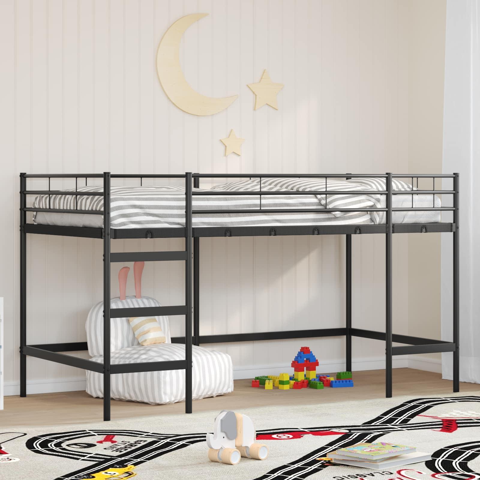Børns Loft Seng Ramme Sort 90 x 201 cm billede