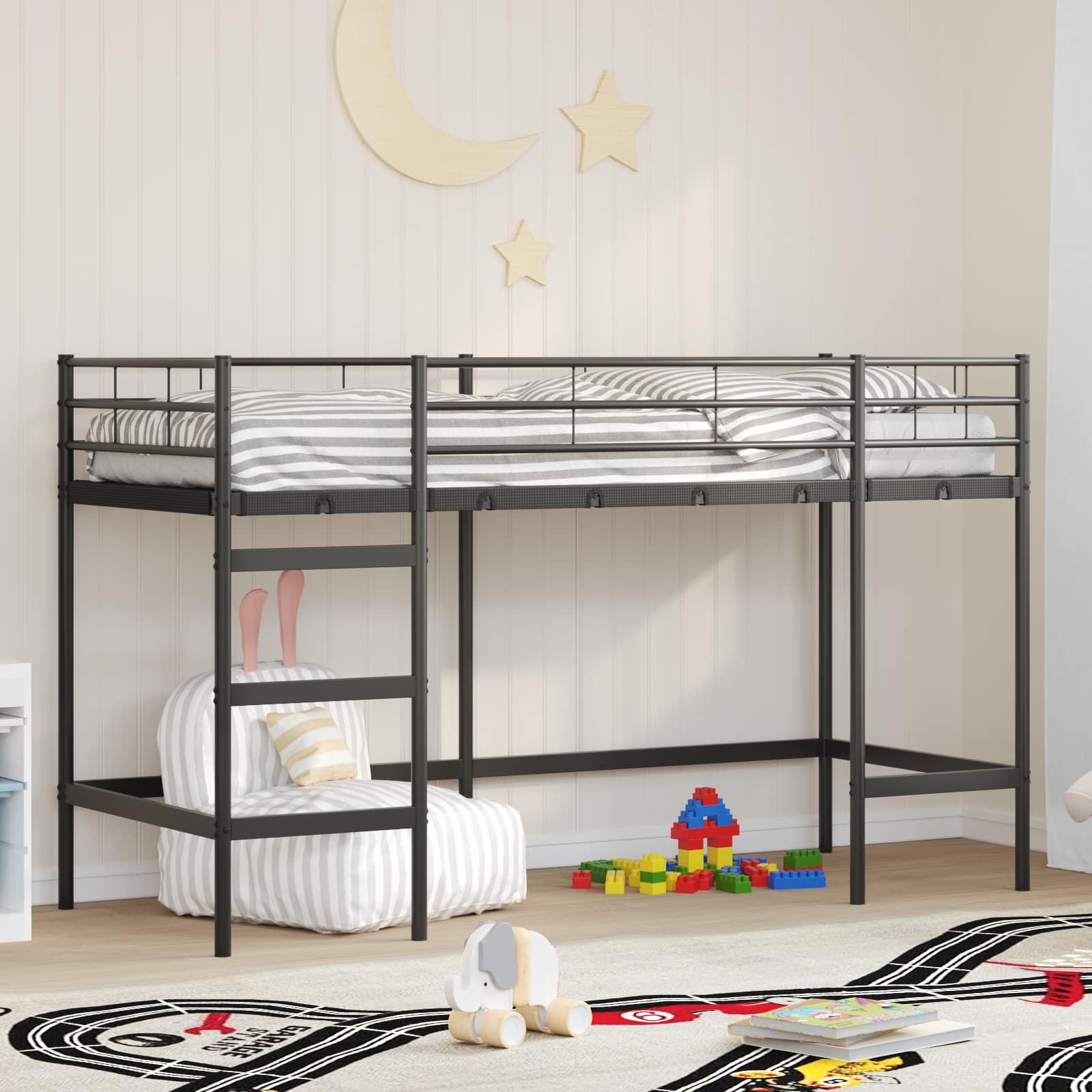 Børns Loft Seng Ramme Sort 75 x 190 cm billede
