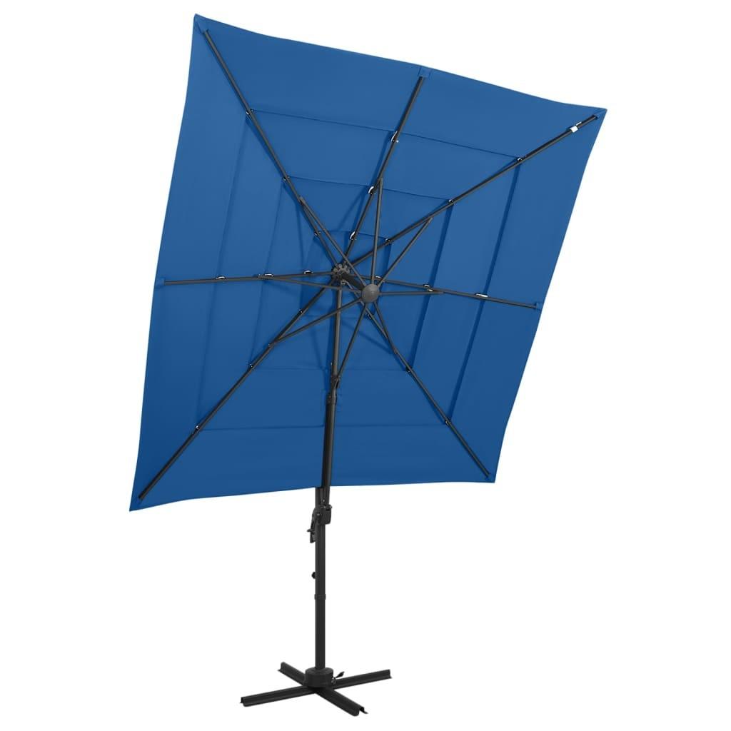 Parasol 250x250 cm 4 niveauer aluminiumsstang azurblå
