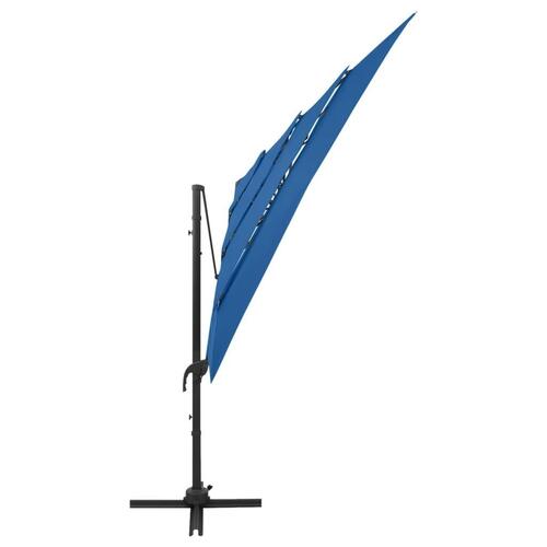 Parasol 250x250 cm 4 niveauer aluminiumsstang azurblå