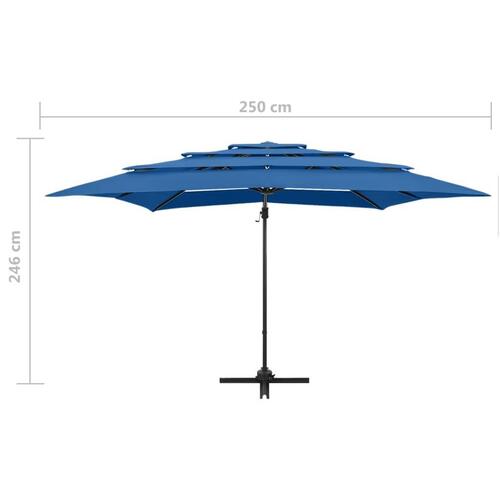 Parasol 250x250 cm 4 niveauer aluminiumsstang azurblå