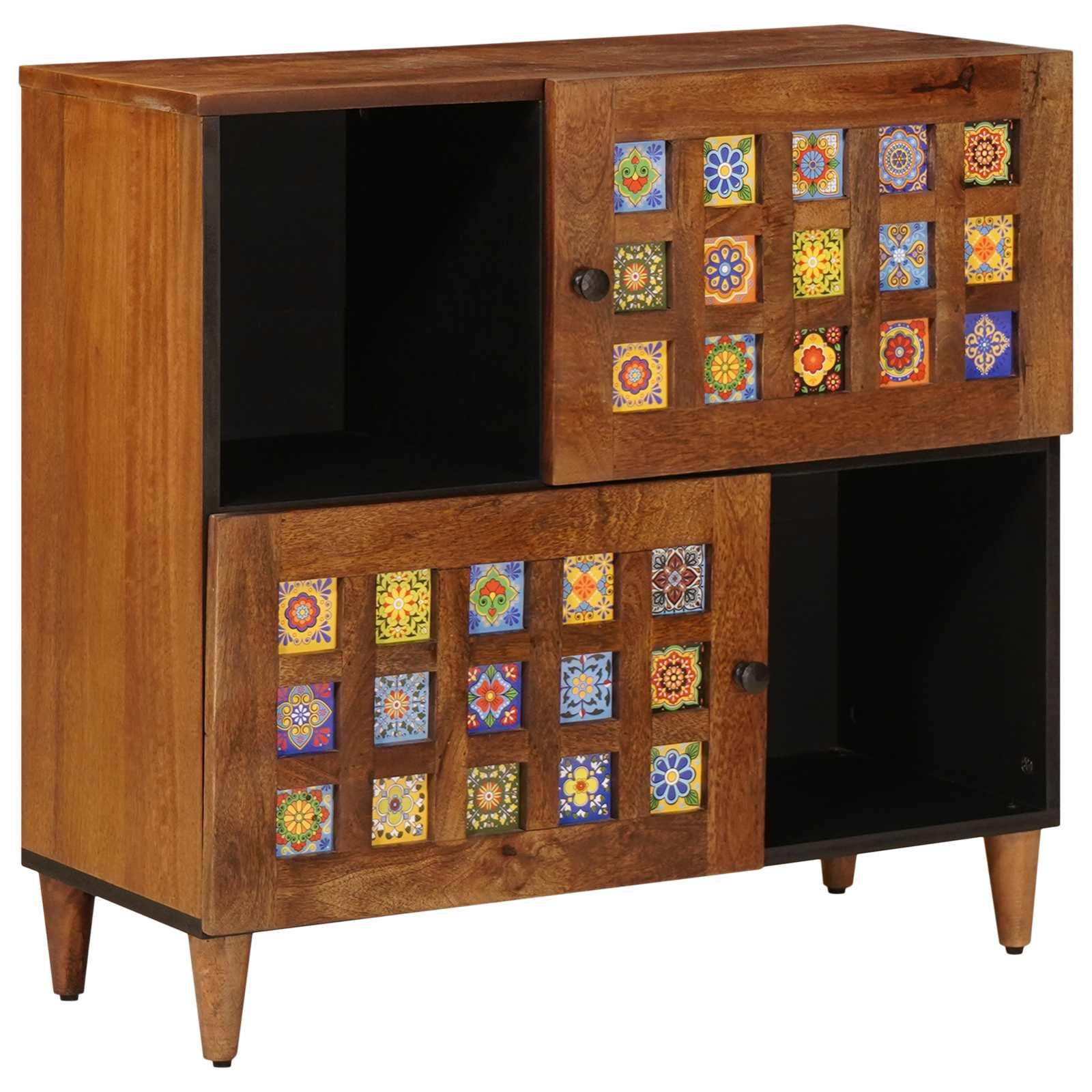 Sidebord med dør Valnød 80 x 33,5 x 75 cm Massivt mangotræ billede