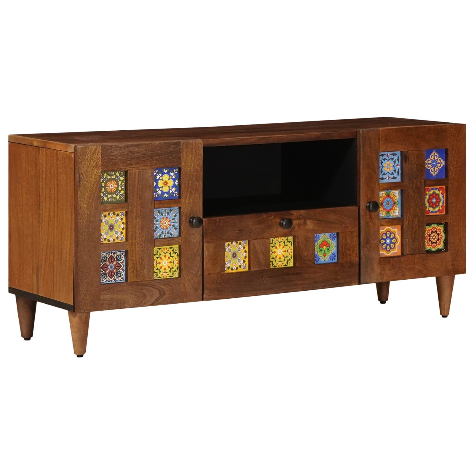 TV-skab med skuffe - valnød, 105 × 33 × 46 cm, massivt mangotræ billede