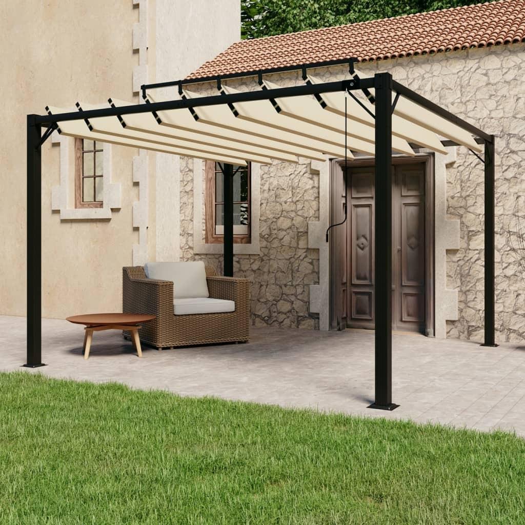 Pavillon med lameltag 3x3 m aluminium og stof cremefarvet