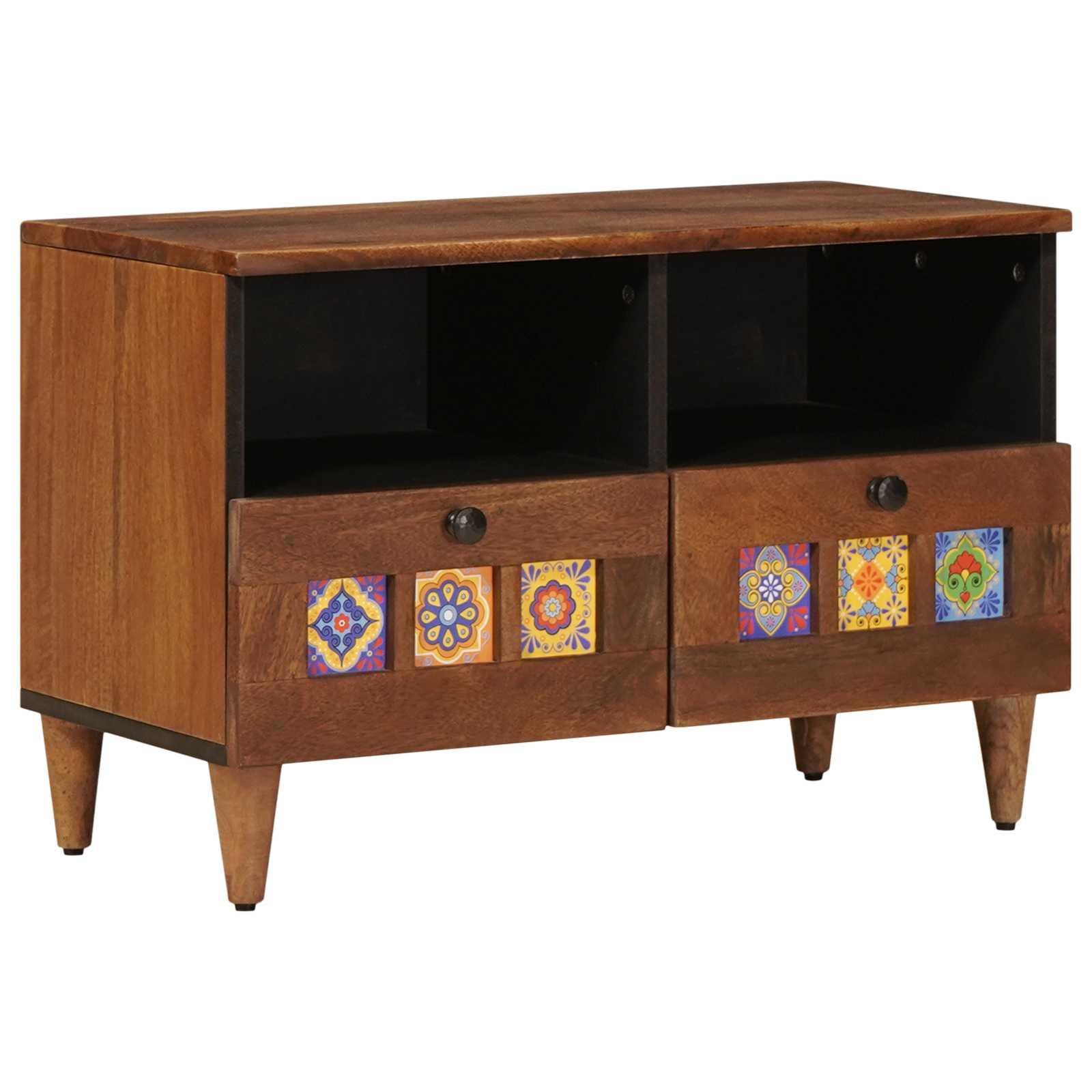 Sofabord med skuffe Brun 80 x 54 x 40 cm Massivt mangotræ billede